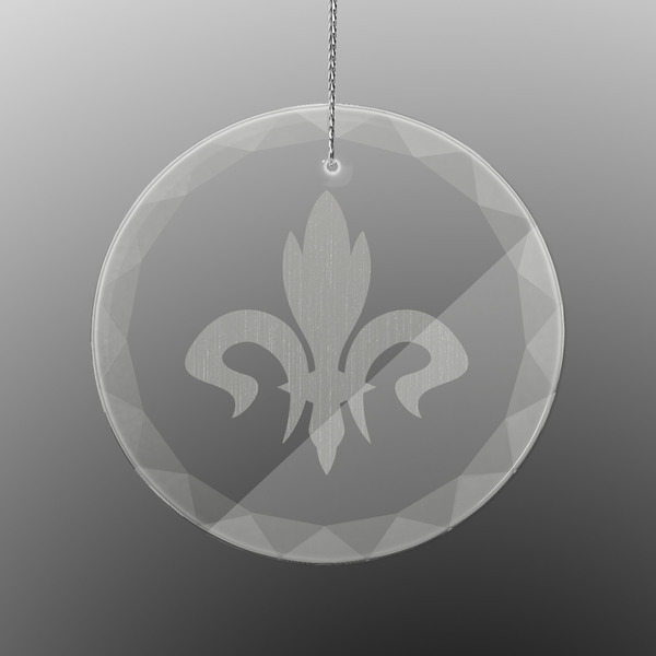 Custom Fleur De Lis Engraved Glass Ornament - Round