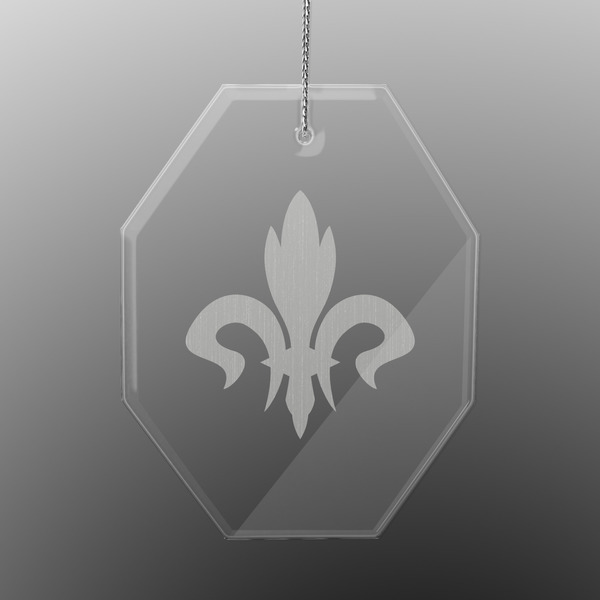 Custom Fleur De Lis Engraved Glass Ornament - Octagon