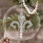 Fleur De Lis Engraved Glass Ornament