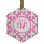 Fleur De Lis Flat Glass Ornament - Hexagon w/ Monogram