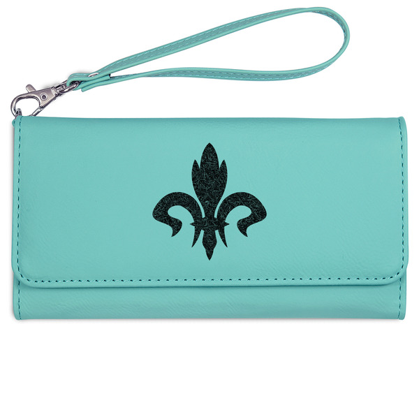 Custom Fleur De Lis Ladies Leatherette Wallet - Laser Engraved- Teal