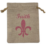 Fleur De Lis Medium Burlap Gift Bag - Front (Personalized)