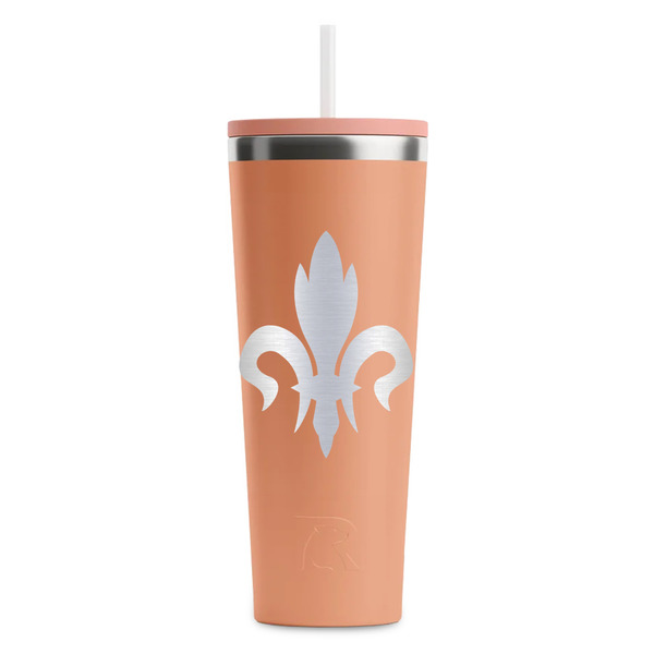 Custom Fleur De Lis RTIC Everyday Tumbler with Straw - 28oz - Peach - Double-Sided (Personalized)