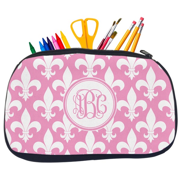 Custom Fleur De Lis Neoprene Pencil Case - Medium w/ Monogram