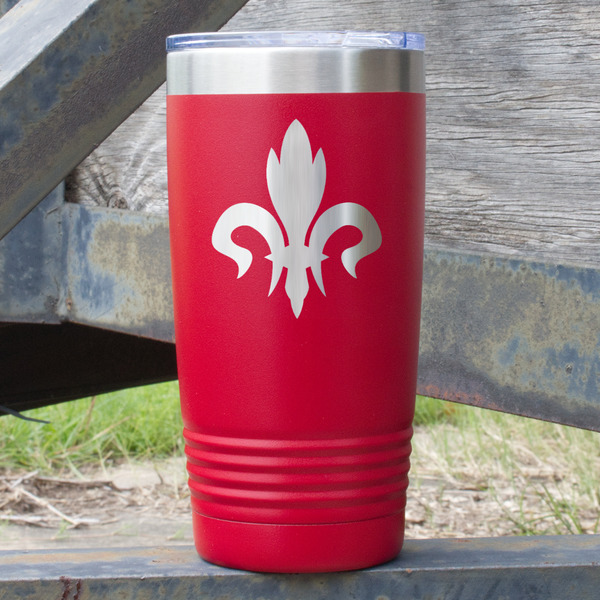 Custom Fleur De Lis 20 oz Stainless Steel Tumbler - Red - Double Sided (Personalized)