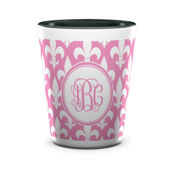 Custom Fleur De Lis Ceramic Shot Glass - 1.5 oz - Two Tone - Single (Personalized)