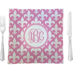 Fleur De Lis Glass Square Lunch / Dinner Plate 9.5" (Personalized)