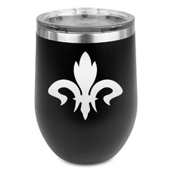 Fleur De Lis Stemless Stainless Steel Wine Tumbler - Black - Double Sided (Personalized)