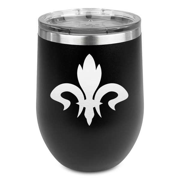 Custom Fleur De Lis Stemless Stainless Steel Wine Tumbler - Black - Double Sided (Personalized)