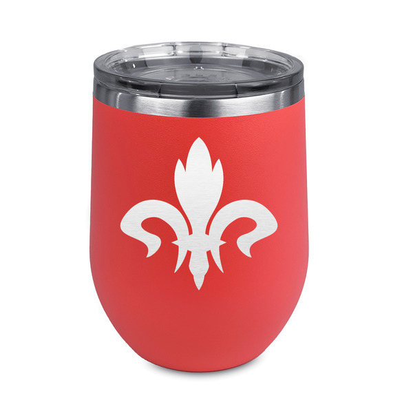 Custom Fleur De Lis Stemless Stainless Steel Wine Tumbler - Coral - Double Sided (Personalized)