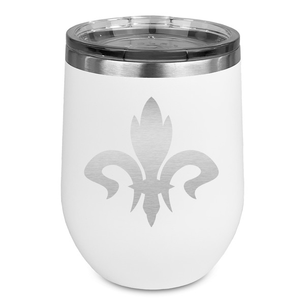 Custom Fleur De Lis Stemless Stainless Steel Wine Tumbler - White - Double Sided (Personalized)