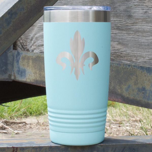 Custom Fleur De Lis 20 oz Stainless Steel Tumbler - Teal - Double Sided (Personalized)