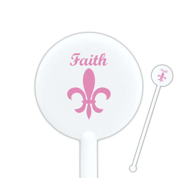 Custom Fleur De Lis 5.5" Round Plastic Stir Sticks - White - Double Sided (Personalized)