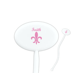 Fleur De Lis 7" Oval Plastic Stir Sticks - White - Single Sided (Personalized)