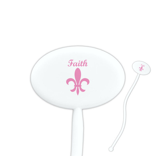 Custom Fleur De Lis 7" Oval Plastic Stir Sticks - White - Single Sided (Personalized)