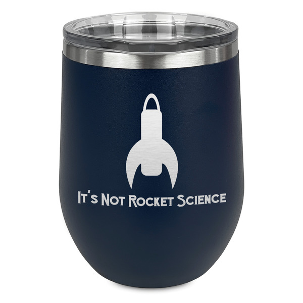 Custom Rocket Science Stemless Stainless Steel Wine Tumbler - Navy - Double Sided (Personalized)