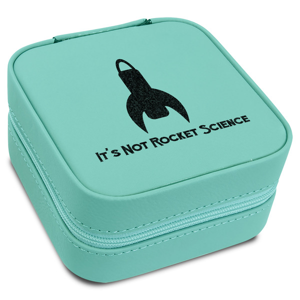 Custom Rocket Science Travel Jewelry Box - Teal Leather (Personalized)