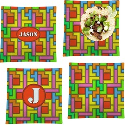 Tetromino Set of 4 Glass Square Lunch / Dinner Plate 9.5" (Personalized)