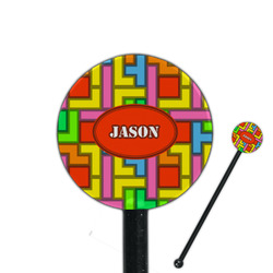 Tetromino 5.5" Round Plastic Stir Sticks - Black - Single Sided (Personalized)