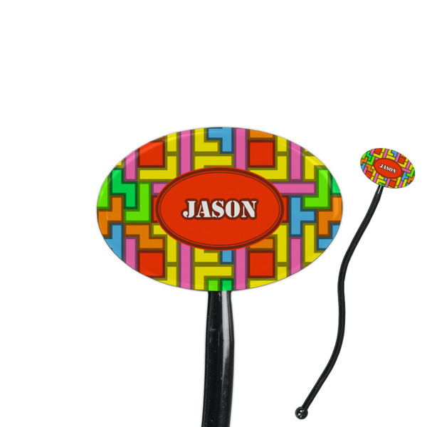 Custom Tetromino 7" Oval Plastic Stir Sticks - Black - Double Sided (Personalized)