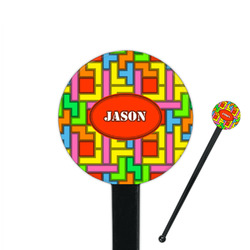 Tetromino 7" Round Plastic Stir Sticks - Black - Single Sided (Personalized)