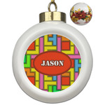 Tetromino Ceramic Ball Ornaments - Poinsettia Garland (Personalized)