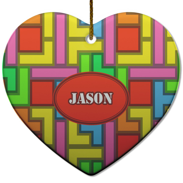 Custom Tetromino Heart Ceramic Ornament w/ Name or Text