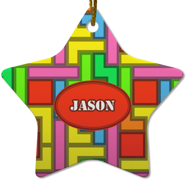 Custom Tetromino Star Ceramic Ornament w/ Name or Text