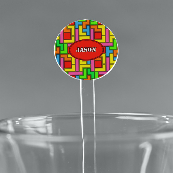 Custom Tetromino 7" Round Plastic Stir Sticks - Clear (Personalized)