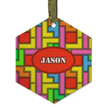 Tetromino Flat Glass Ornament - Hexagon w/ Name or Text