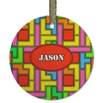 Tetromino Flat Glass Ornament - Round w/ Name or Text