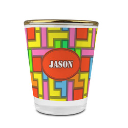 Tetromino Glass Shot Glass - 1.5 oz - with Gold Rim - Single (Personalized)