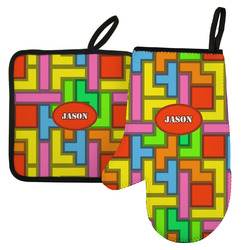 Tetromino Left Oven Mitt & Pot Holder Set w/ Name or Text