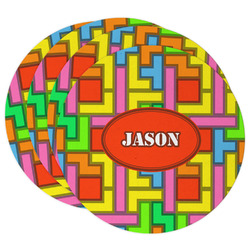 Tetromino Round Paper Coasters w/ Name or Text