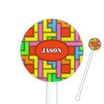 Tetromino 5.5" Round Plastic Stir Sticks - White - Single Sided (Personalized)