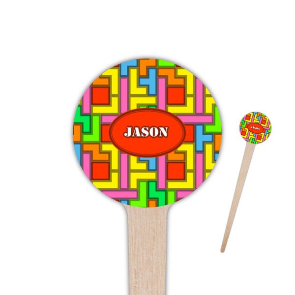 Custom Tetromino 4" Round Wooden Food Picks - Double Sided (Personalized)