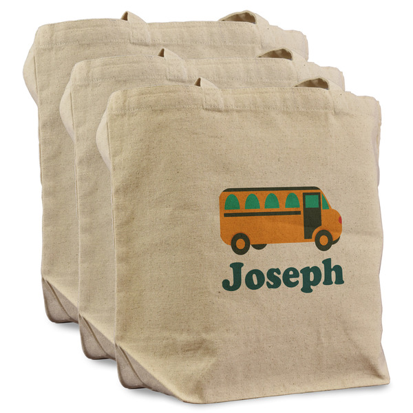 Custom School Bus Reusable Cotton Grocery Bags - Set of 3 (Personalized)