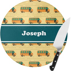 School Bus Round Glass Cutting Board - Small (Personalized)
