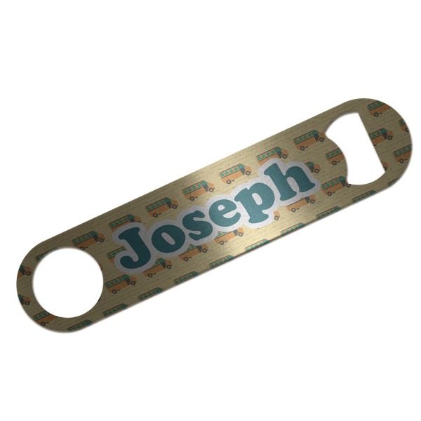 Custom School Bus Bar Bottle Opener - Silver w/ Name or Text