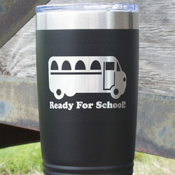 School Bus 20 oz Stainless Steel Tumbler - Black - Single Sided (Personalized)