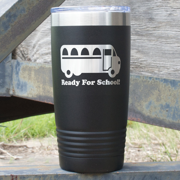 Custom School Bus 20 oz Stainless Steel Tumbler - Black - Double Sided (Personalized)