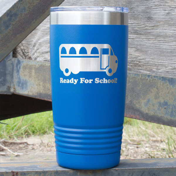 Custom School Bus 20 oz Stainless Steel Tumbler - Royal Blue - Double Sided (Personalized)