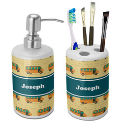 School Bus Ceramic Bathroom Accessories Set (Personalized)