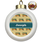 School Bus Ceramic Ball Ornaments - Poinsettia Garland (Personalized)