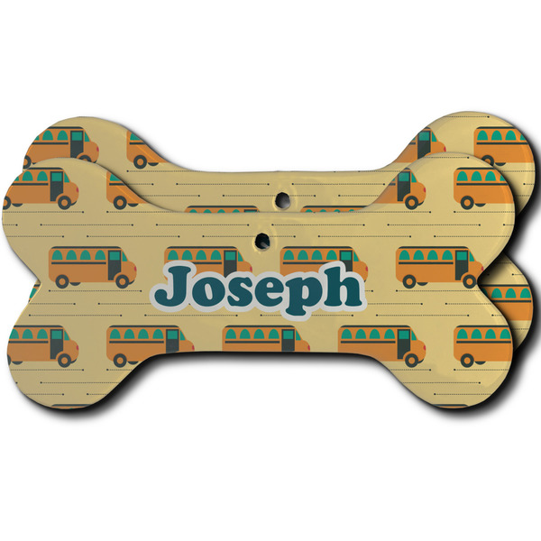 Custom School Bus Ceramic Dog Ornament - Front & Back w/ Name or Text