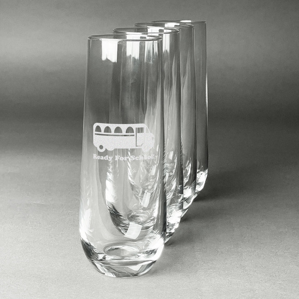 Custom School Bus Champagne Flute - Stemless Engraved - Set of 4 (Personalized)