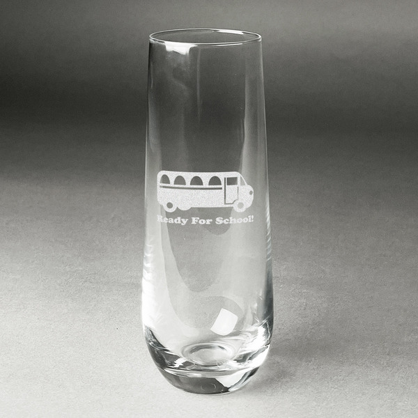 Custom School Bus Champagne Flute - Stemless Engraved - Single (Personalized)