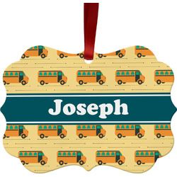 School Bus Metal Frame Ornament - Double Sided w/ Name or Text