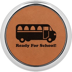 School Bus Leatherette Round Coaster w/ Silver Edge (Personalized)