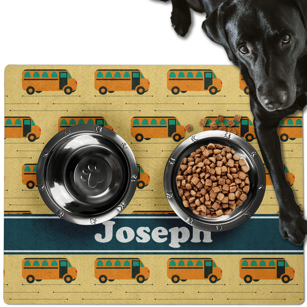 Custom School Bus Dog Food Mat - Large w/ Name or Text